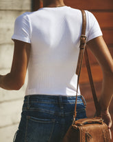 Janie Ribbed Henley Bodysuit - White